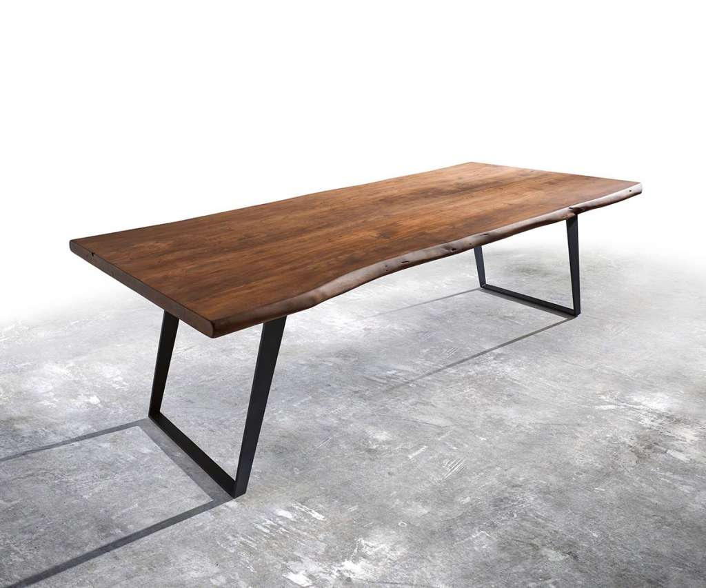 DELIFE Baumtisch Live-Edge 260x100 Akazie Braun Platte 5,5cm Gestell schräg schwarz, Esstische, Baumkantenmöbel, Massivholzmöbel, Massivholz, Baumkante, Wolf Live Edge