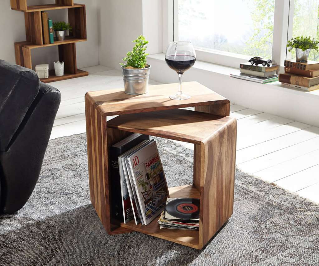 DELIFE Cube Eolo 50x30 cm Sheesham Natur 2er Set Massivholz, Regalwürfel