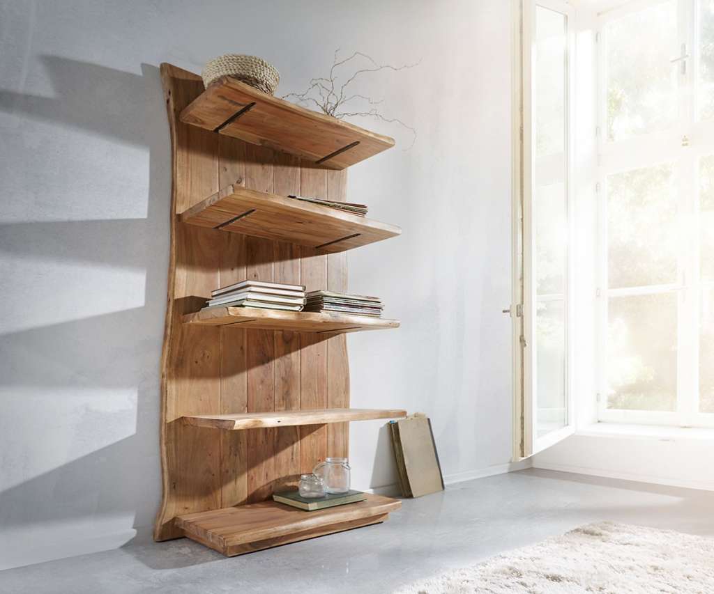 DELIFE Standregal Live-Edge 92 cm Akazie Natur Baumkante, Standregale, Baumkantenmöbel, Massivholzmöbel, Massivholz, Baumkante, Wolf Live Edge