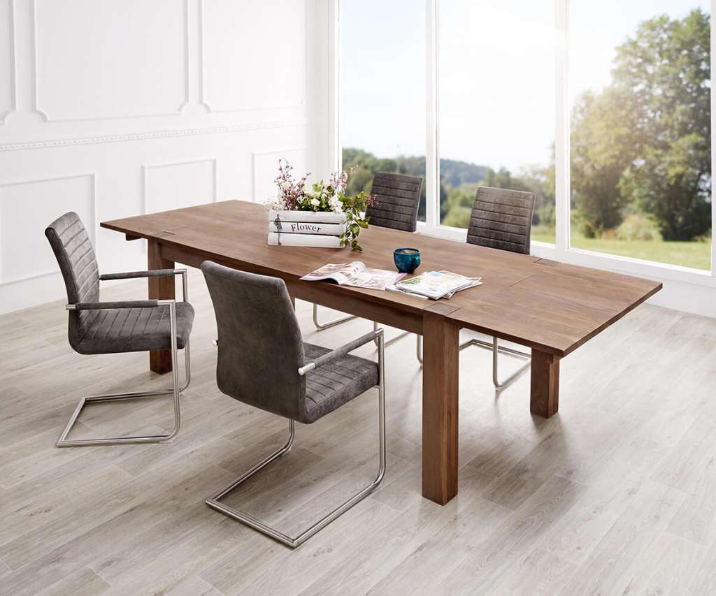DELIFE Esstisch Indra Akazie Braun 200/300x100 ausziehbar massiv, Esstische