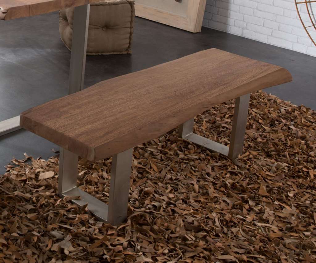 DELIFE Sitzbank Live-Edge 135x40 Akazie Braun Gestell schmal, Bänke, Baumkantenmöbel, Massivholzmöbel, Massivholz, Baumkante, Wolf Live Edge