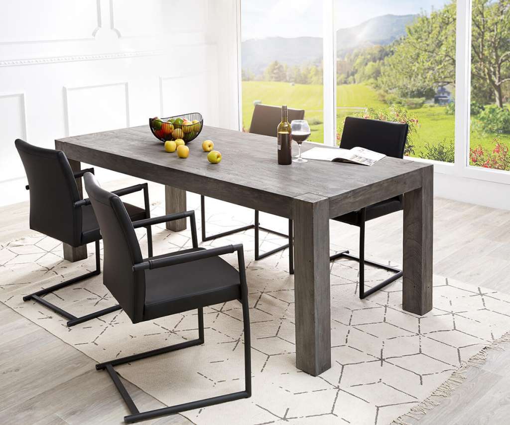 DELIFE Esstisch Indra Akazie Platin 200x100 Beine durchgestossen, Esstische