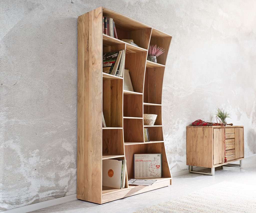 DELIFE Standregal Live-Edge 121 cm Akazie Natur links, Standregale, Baumkantenmöbel, Massivholzmöbel, Massivholz, Baumkante, Wolf Live Edge