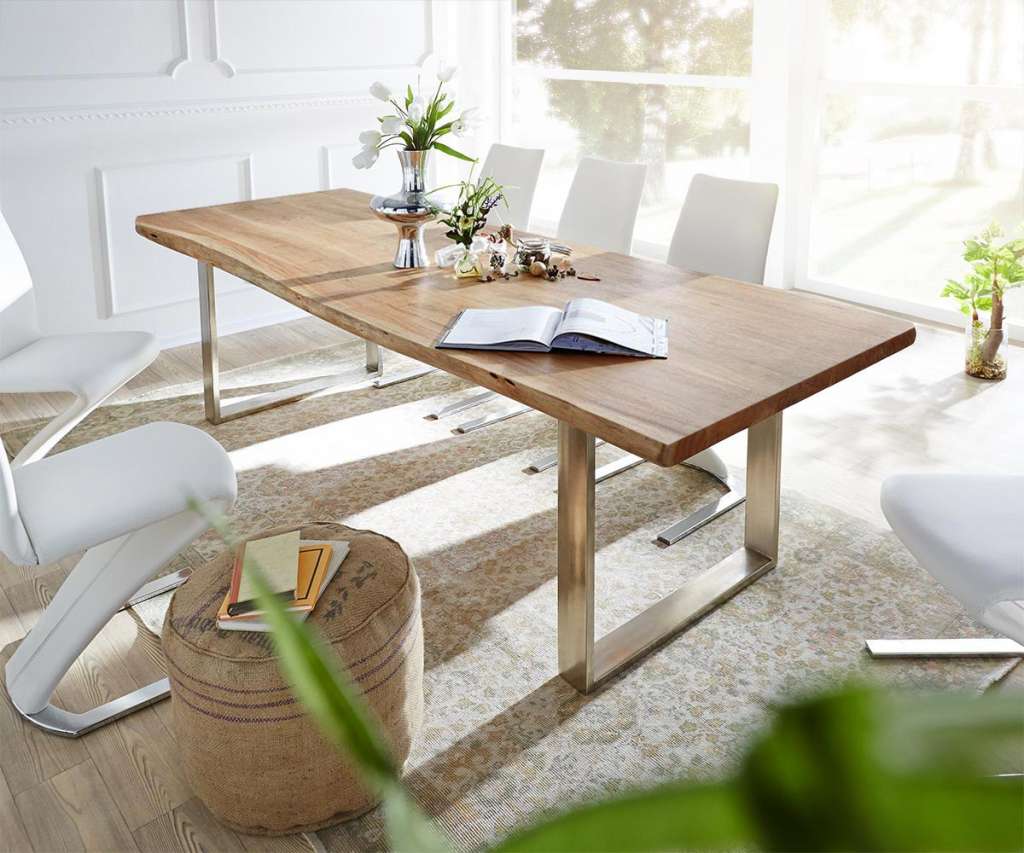 DELIFE Baumtisch Live-Edge 260x100 Akazie Natur Platte 3,5cm Gestell schmal, Esstische, Baumkantenmöbel, Massivholzmöbel, Massivholz, Baumkante, Wolf Live Edge
