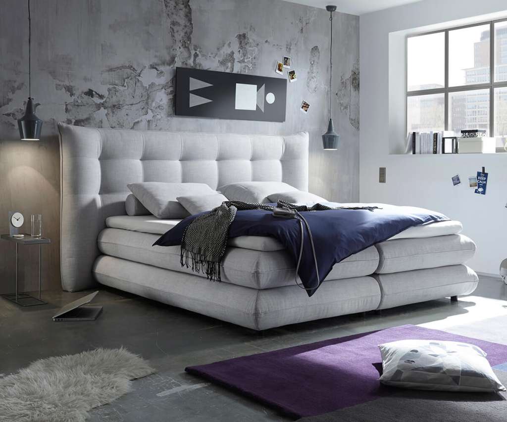 DELIFE Boxspringbett Manola 180x200 Hellgrau Matratze und Topper, Boxspringbetten