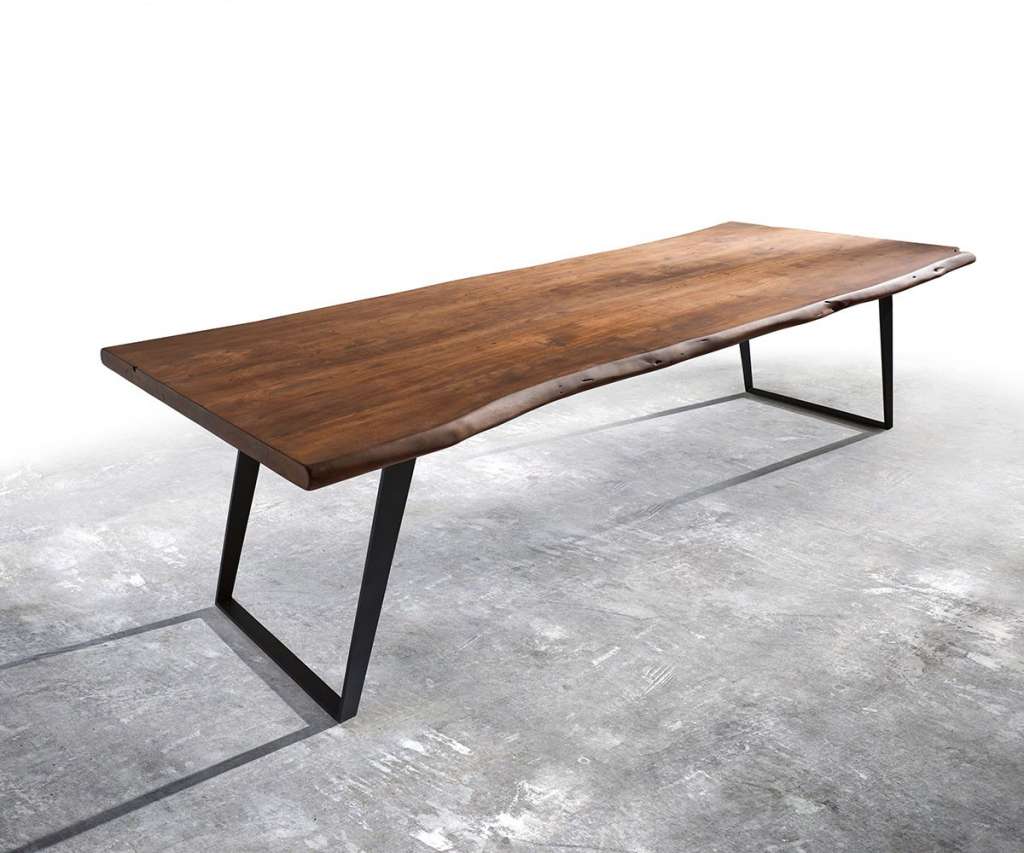 DELIFE Baumtisch Live-Edge 300x100 Akazie Braun Platte 5,5cm Gestell schräg schwarz, Esstische, Baumkantenmöbel, Massivholzmöbel, Massivholz, Baumkante, Wolf Live Edge