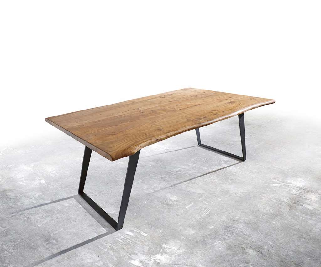 DELIFE Baumtisch Live-Edge 200x100 Akazie Natur Platte 3,5cm Gestell schräg schwarz, Esstische, Baumkantenmöbel, Massivholzmöbel, Massivholz, Baumkante, Wolf Live Edge