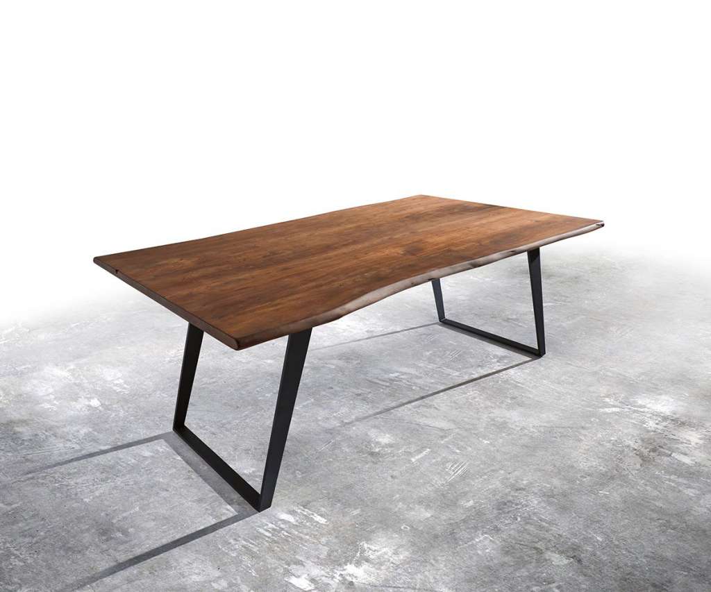 DELIFE Baumtisch Live-Edge 200x100 Akazie Braun Platte 3,5cm Gestell schräg schwarz, Esstische, Baumkantenmöbel, Massivholzmöbel, Massivholz, Baumkante, Wolf Live Edge