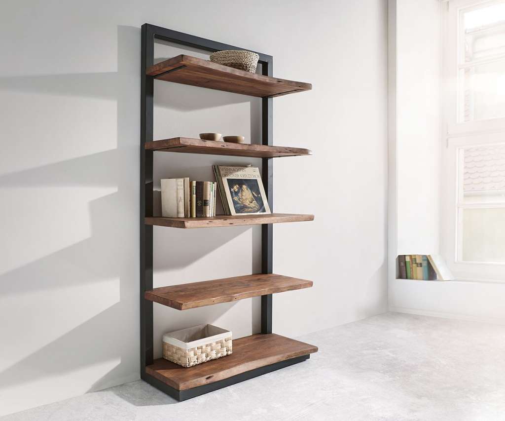 DELIFE Standregal Live-Edge 92 cm Akazie Braun 5 Böden, Standregale, Baumkantenmöbel, Massivholzmöbel, Massivholz, Baumkante, Wolf Live Edge