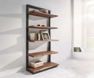 DELIFE Standregal Live-Edge 92 cm Akazie Braun 5 Böden, Standregale, Baumkantenmöbel, Massivholzmöbel, Massivholz, Baumkante, Wolf Live Edge