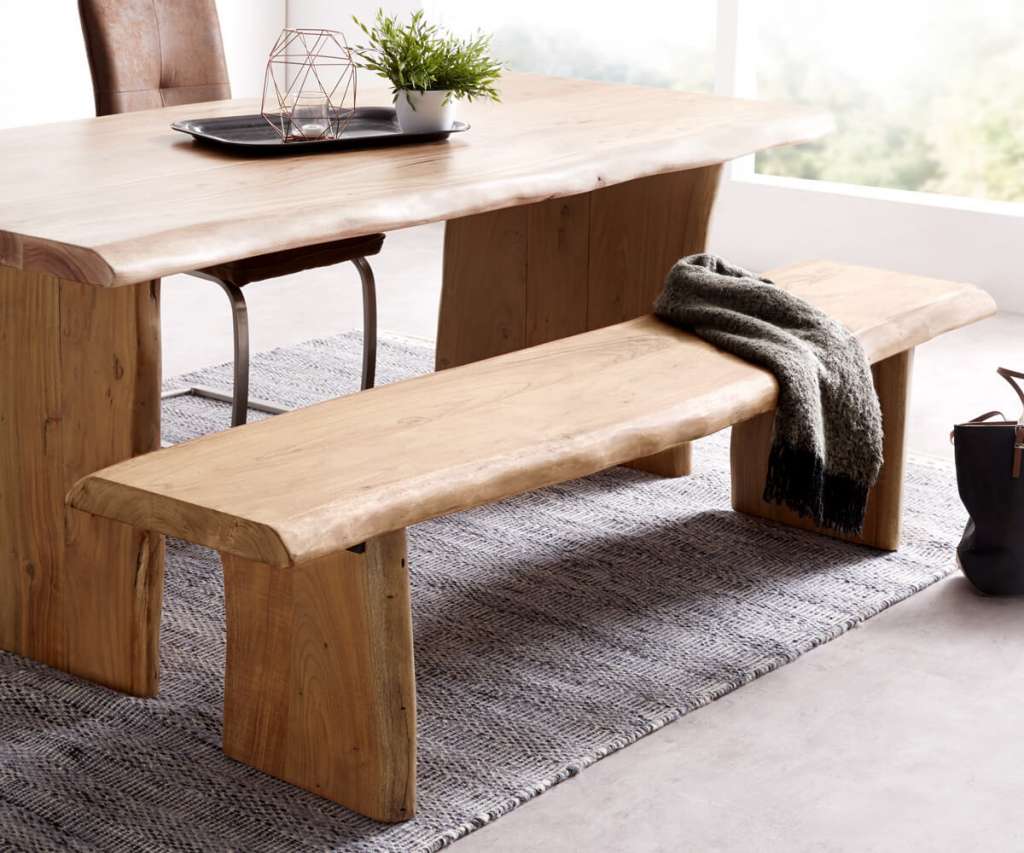 DELIFE Sitzbank Live-Edge 195x40 Akazie Natur Gestell massiv Baumkante, Bänke, Baumkantenmöbel, Massivholzmöbel, Massivholz, Baumkante, Wolf Live Edge