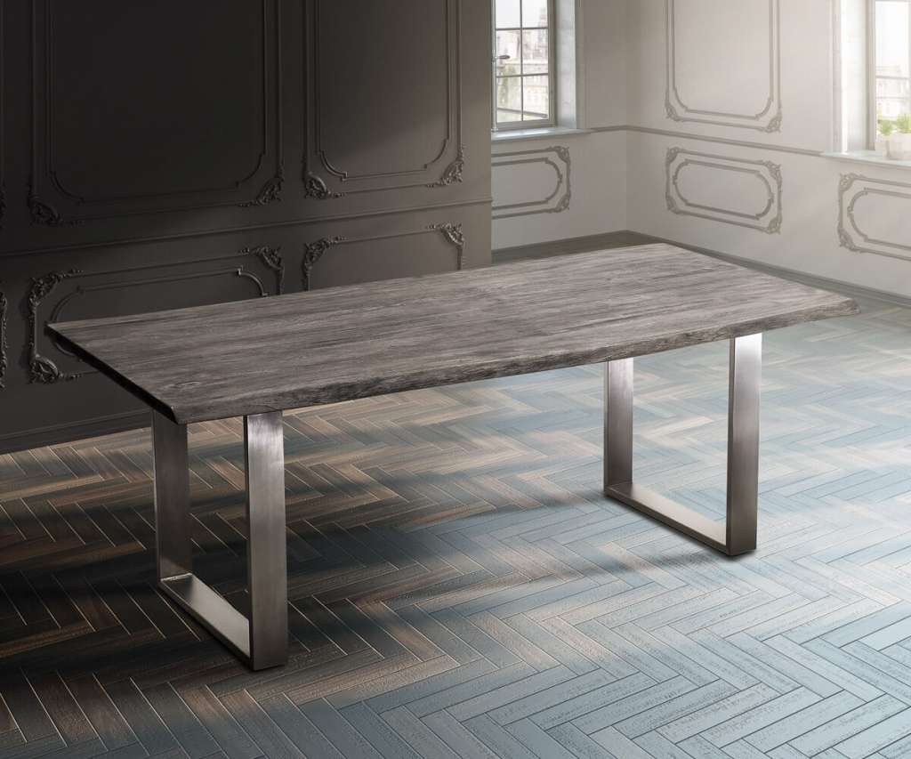DELIFE Baumtisch Live-Edge 200x100 Akazie Platin Platte 3,5cm Gestell schmal, Esstische, Baumkantenmöbel, Massivholzmöbel, Massivholz, Baumkante, Wolf Live Edge