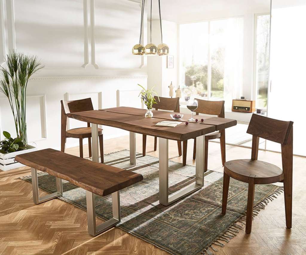 DELIFE Baumtisch Live-Edge 180x100 Akazie Braun Platte 5,5 cm Gestell schmal, Esstische, Baumkantenmöbel, Massivholzmöbel, Massivholz, Baumkante, Wolf Live Edge