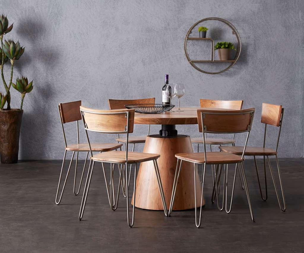 DELIFE Esstisch Romiro 120x120 Akazie Natur rund höhenverstellbar, Esstische
