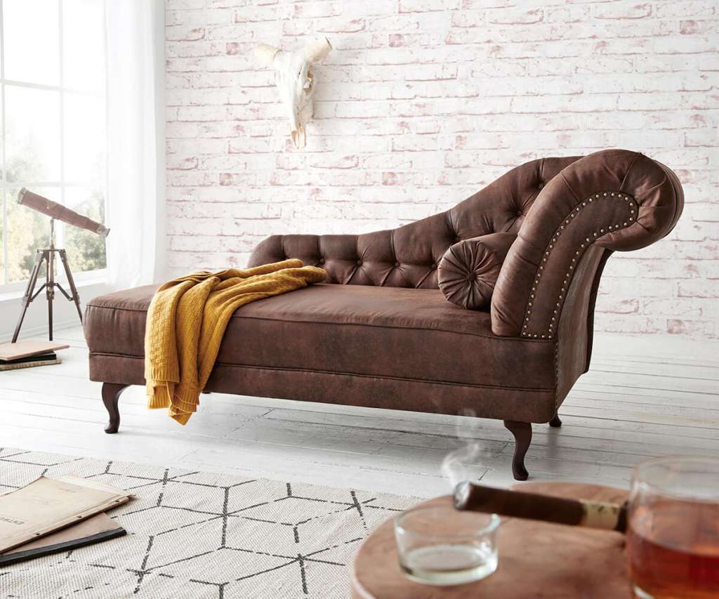 DELIFE Recamiere Patsy 185x75 cm Braun Antik Optik Chesterfield, Liegen
