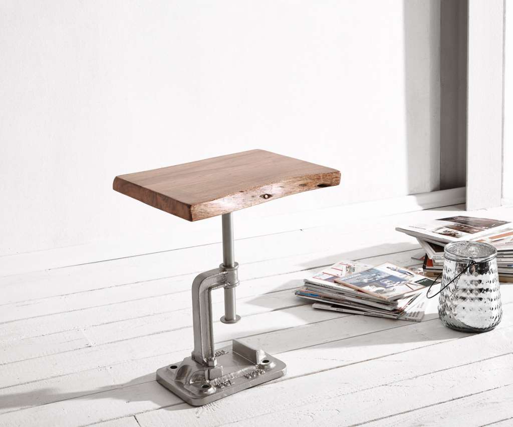 DELIFE Beistelltisch Live-Edge 40x33 Akazie Natur massiv Silber, Beistelltische, Baumkantenmöbel, Massivholzmöbel, Massivholz, Baumkante, Wolf Live Edge