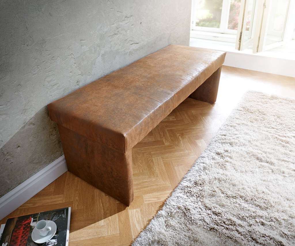 DELIFE Sitzbank Olav 140x53 cm Braun Antik Optik gepolstert, Bänke