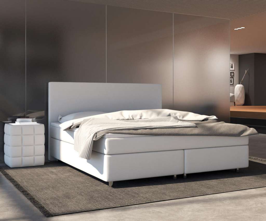 DELIFE Boxspringbett Cloud 140x200 cm Weiss Topper und Matratze, Boxspringbetten