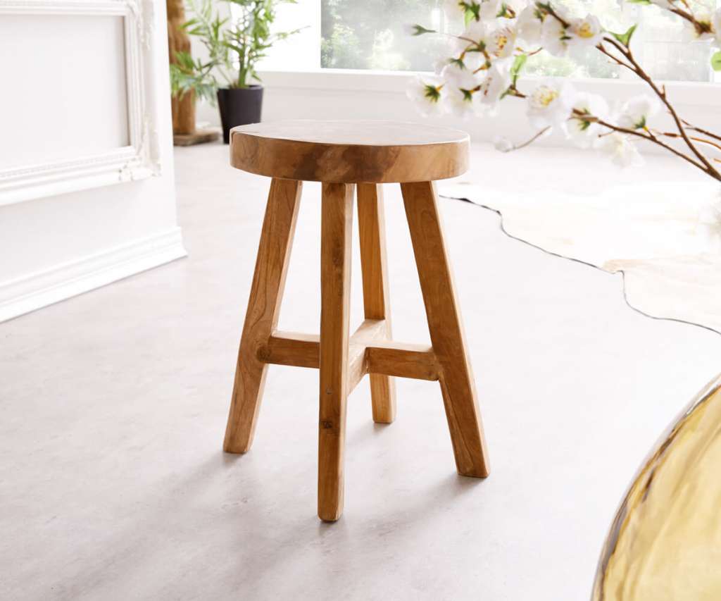 DELIFE Sitzhocker Adela 30x30 cm Teakholz Natur rund Massivholz, Sitzhocker / Sitzwürfel