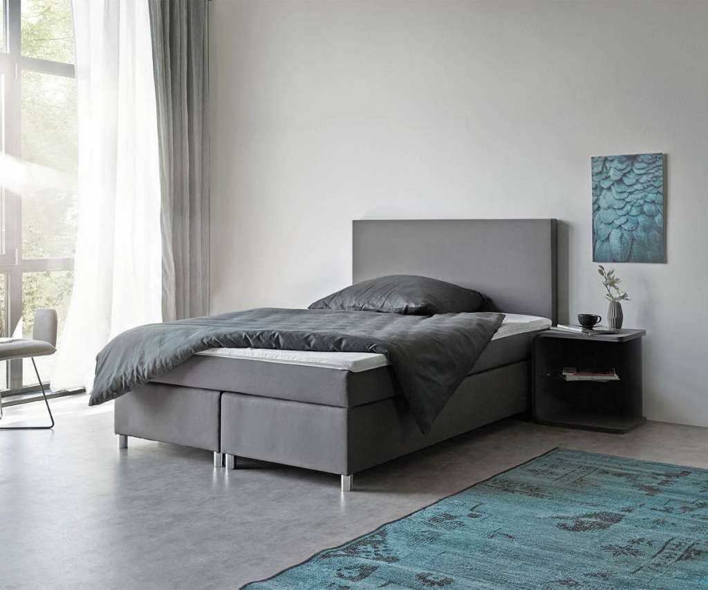 DELIFE Boxspringbett Cloud 140x200 cm Grau Topper und Matratze, Boxspringbetten
