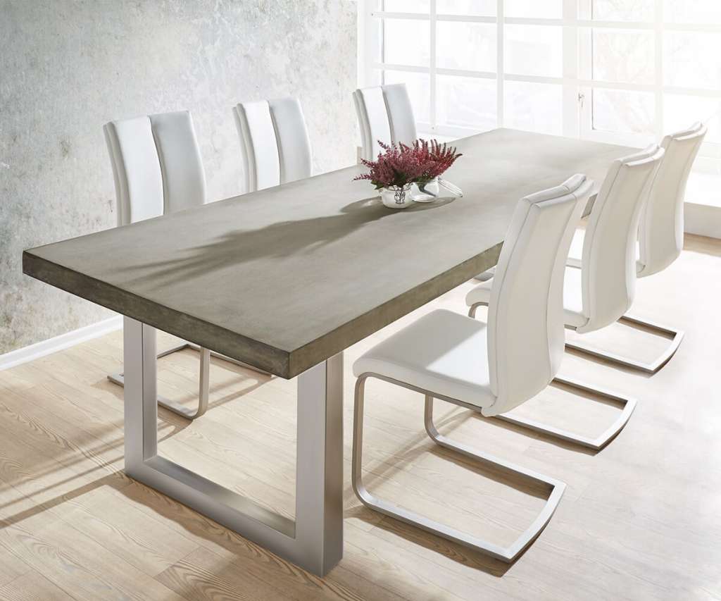 DELIFE Esstisch Zement 260x100 Grau Beton Optik Gestell breit, Esstische