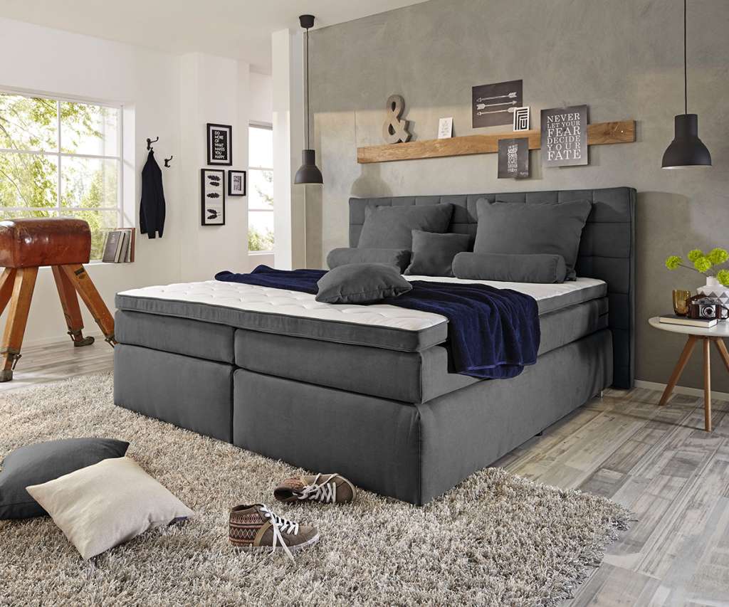 DELIFE Boxspringbett Isobel 180x200 Anthrazit Matratze und Topper, Boxspringbetten