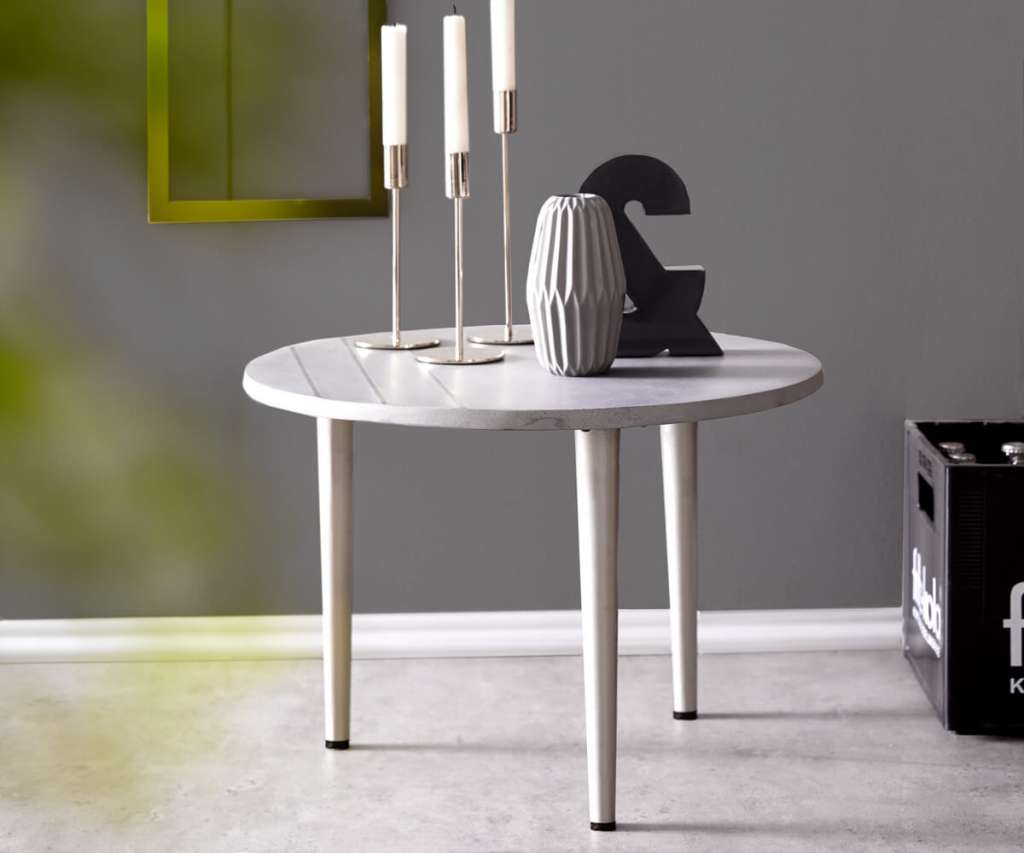 DELIFE Beistelltisch Metropolitan 50 cm Grau Beton Edelstahl rund, Beistelltische