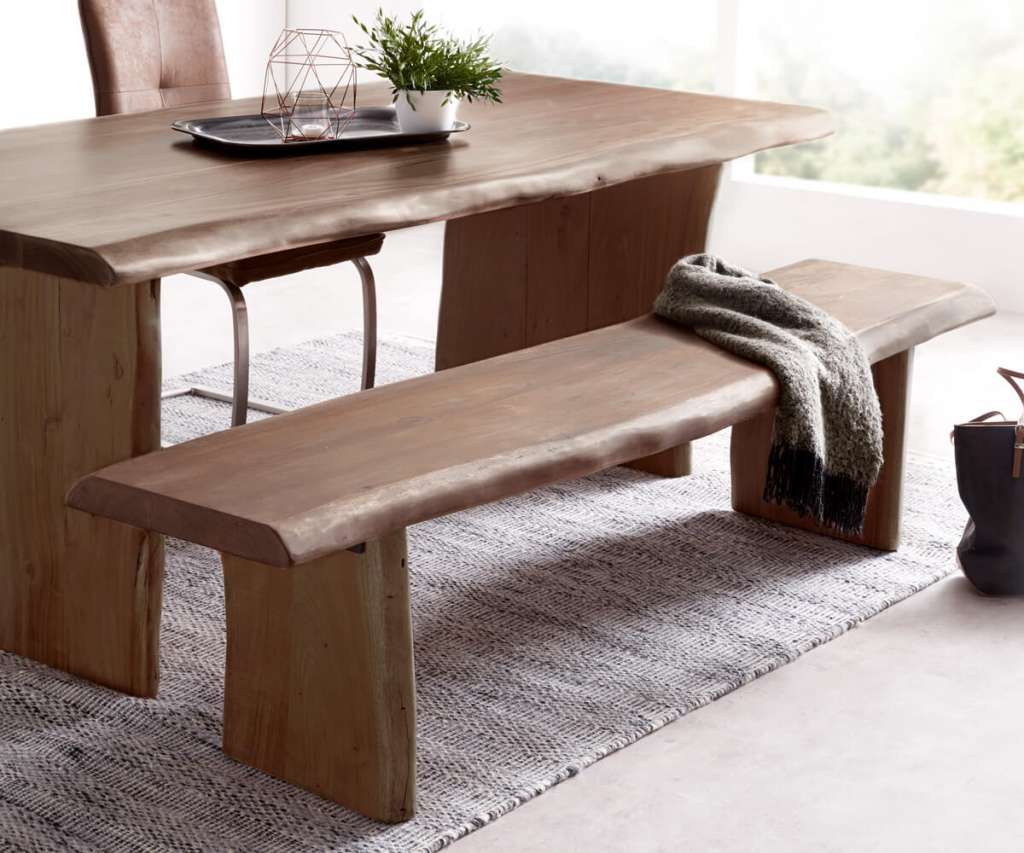 DELIFE Sitzbank Live-Edge 195x40 Akazie Braun Gestell massiv, Bänke, Baumkantenmöbel, Massivholzmöbel, Massivholz, Baumkante, Wolf Live Edge