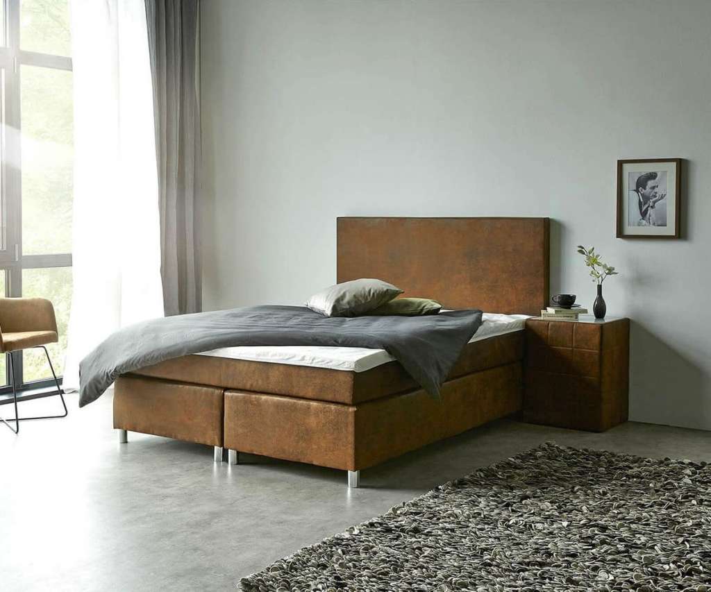 DELIFE Boxspringbett Cloud 140x200 cm Braun Topper und Matratze Microvelours, Boxspringbetten