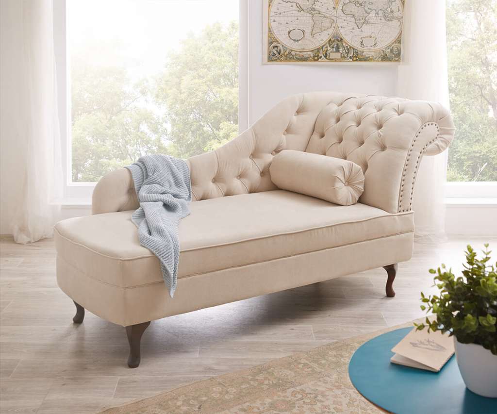 DELIFE Recamiere Patsy 185x75 cm Beige abgesteppt Chesterfield, Liegen