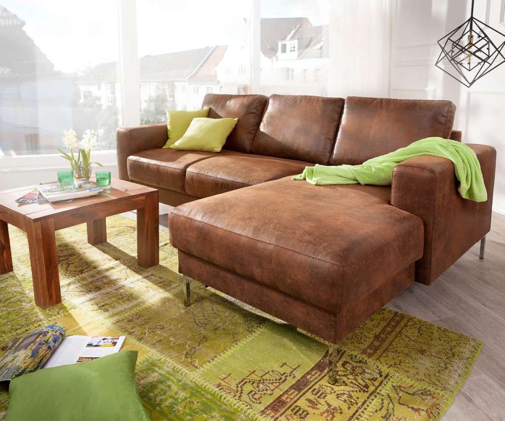 DELIFE Designer-Ecksofa Silas 235x147 cm Braun Antik Optik Ottomane Rechts, Ecksofas, Designer Sofa
