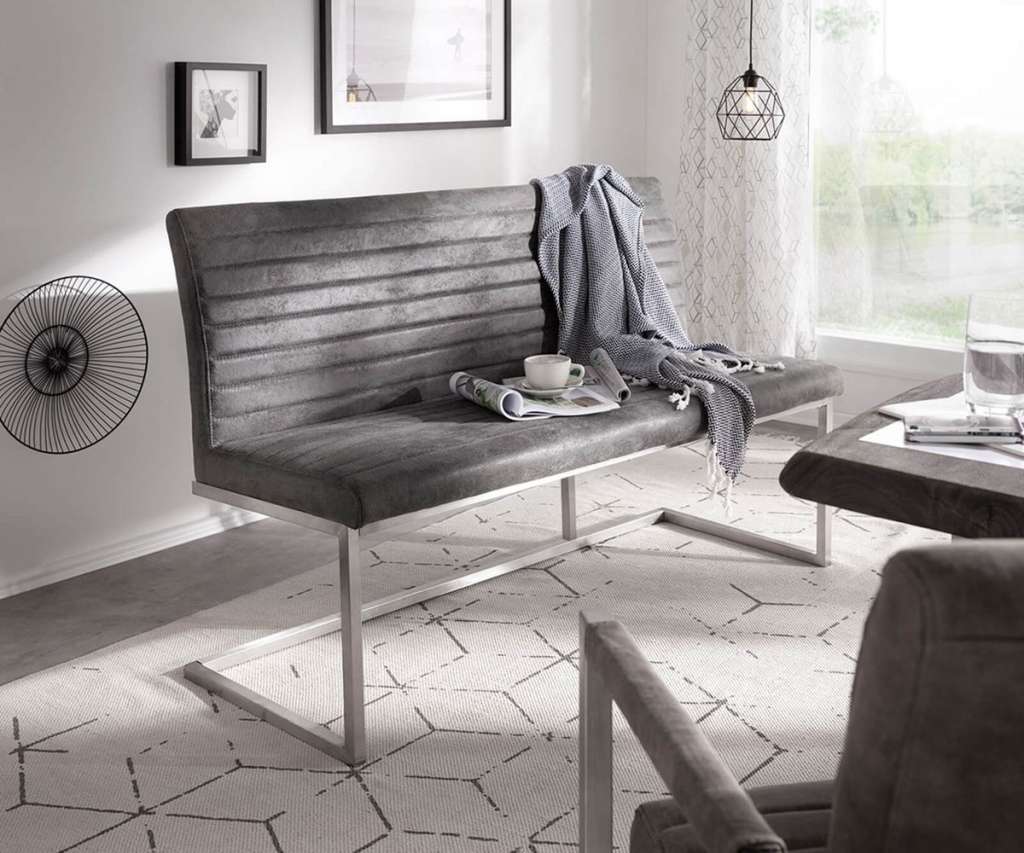 DELIFE Sitzbank Earnest 140 cm Grau Vintage abgesteppt, Bänke