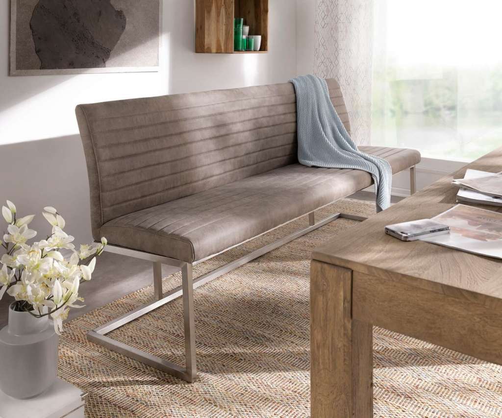 DELIFE Sitzbank Earnest 200 cm Taupe Vintage abgesteppt, Bänke