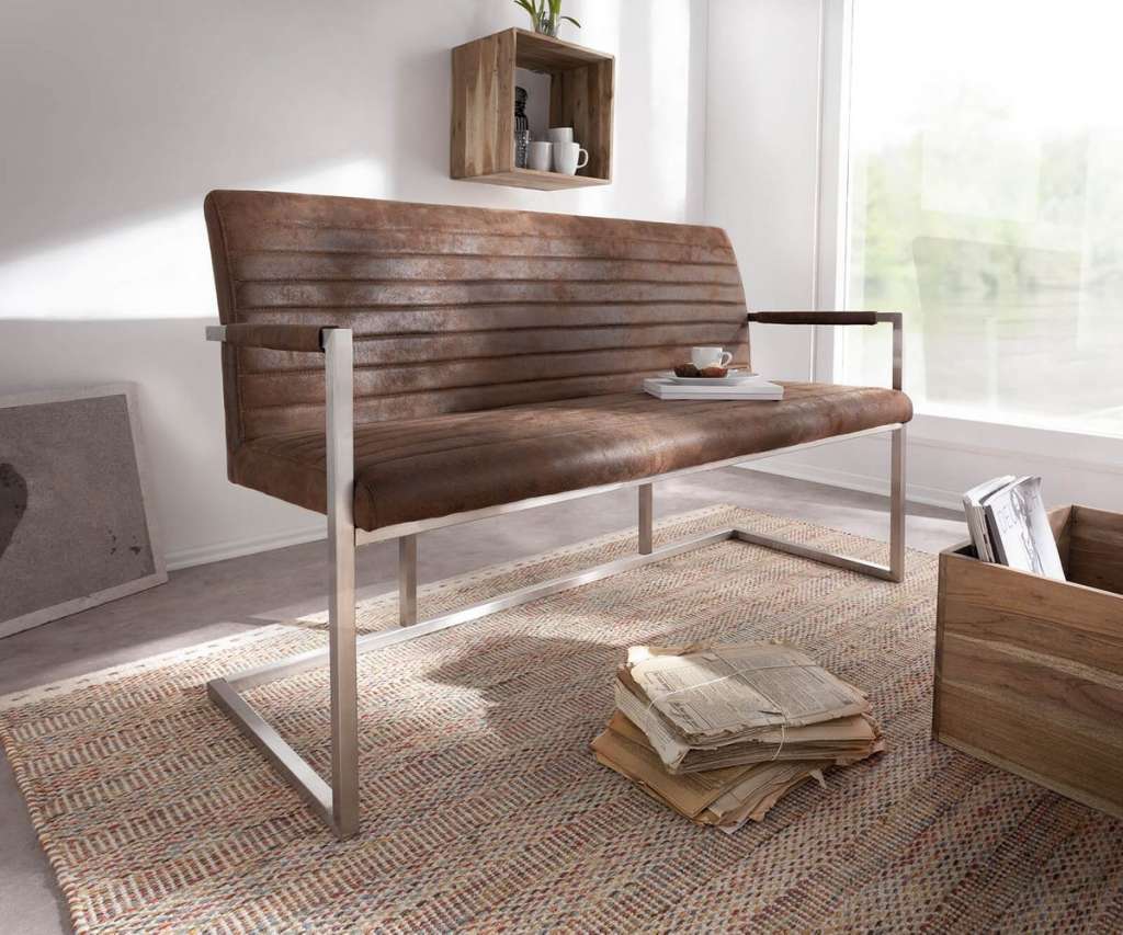 DELIFE Sitzbank Earnest 140 cm Braun Vintage mit Armlehne, Bänke