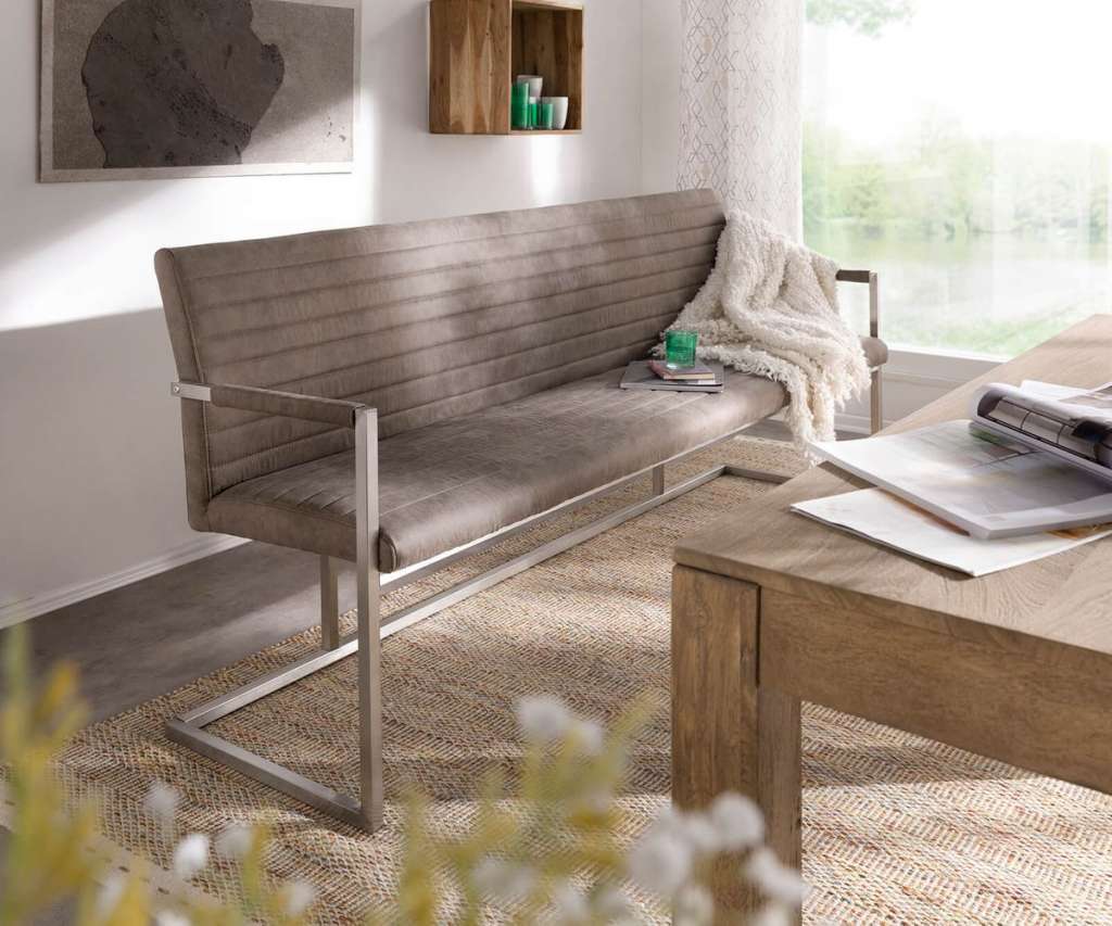 DELIFE Sitzbank Earnest 200 cm Taupe Vintage mit Armlehne, Bänke