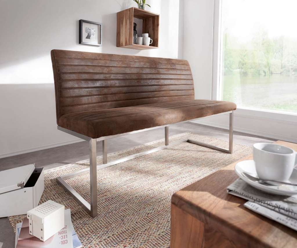 DELIFE Sitzbank Earnest 140 cm Braun Vintage abgesteppt, Bänke