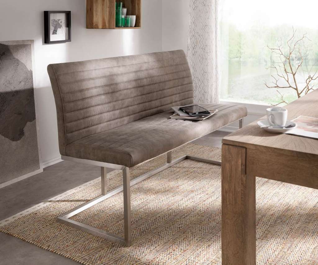 DELIFE Sitzbank Earnest 140 cm Taupe Vintage abgesteppt, Bänke