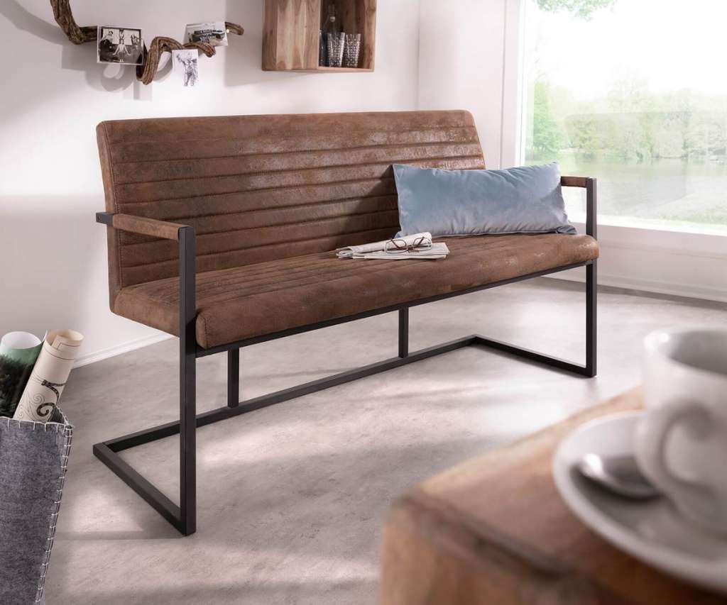 DELIFE Sitzbank Earnest 140 cm Braun Vintage mit Armlehne, Bänke