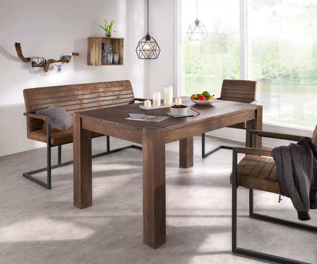 DELIFE Esstisch Indra Akazie Braun 140/240x90 ausziehbar massiv, Esstische