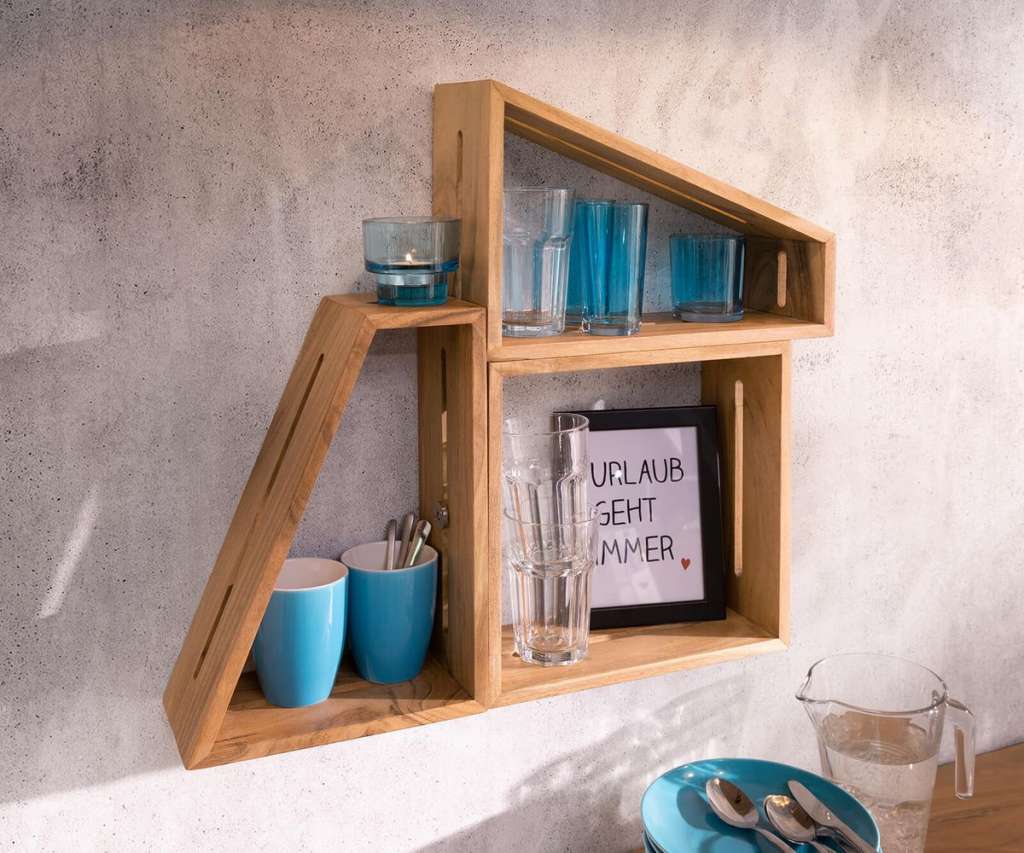 DELIFE Designer-Wandregal Wyatt 70x55 cm Akazie Natur 3er Set, Wandregale