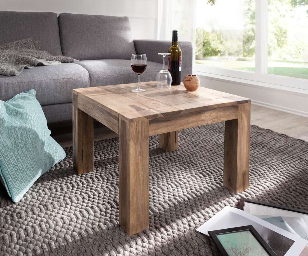 DELIFE Dekotisch Indra Sheesham Natur 60x60 Massivholz quadratisch, Beistelltische