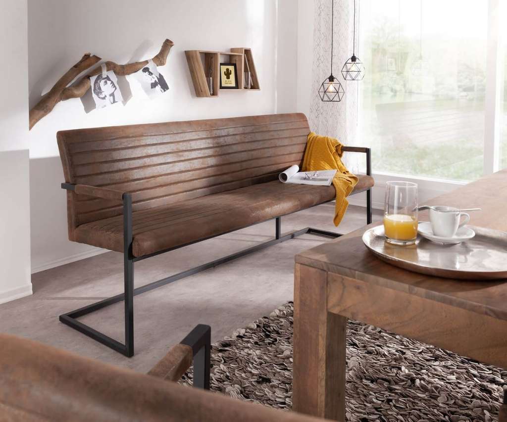 DELIFE Sitzbank Earnest 200 cm Braun Vintage mit Armlehne, Bänke