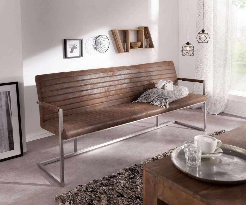 DELIFE Sitzbank Earnest 200 cm Braun Vintage mit Armlehne, Bänke