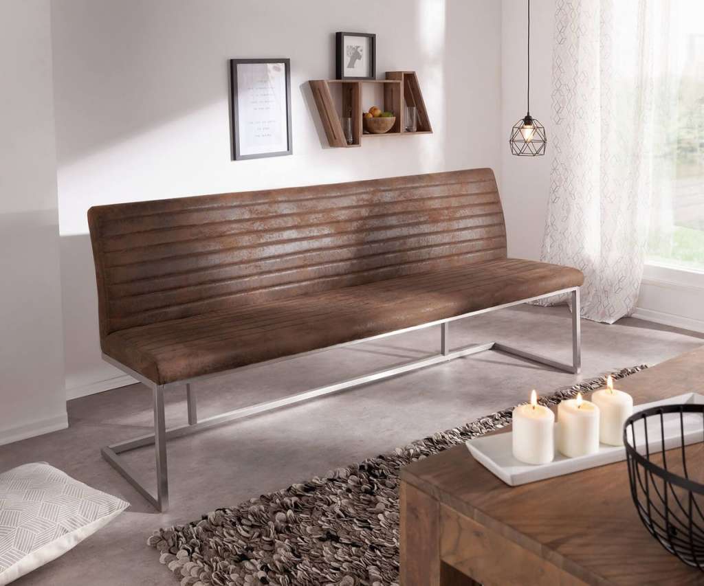 DELIFE Sitzbank Earnest 200 cm Braun Vintage abgesteppt, Bänke