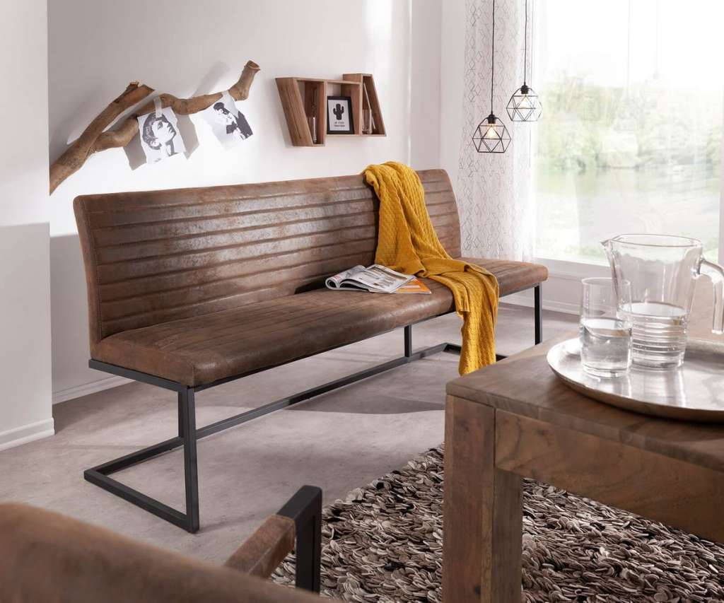DELIFE Sitzbank Earnest 200 cm Braun Vintage abgesteppt, Bänke