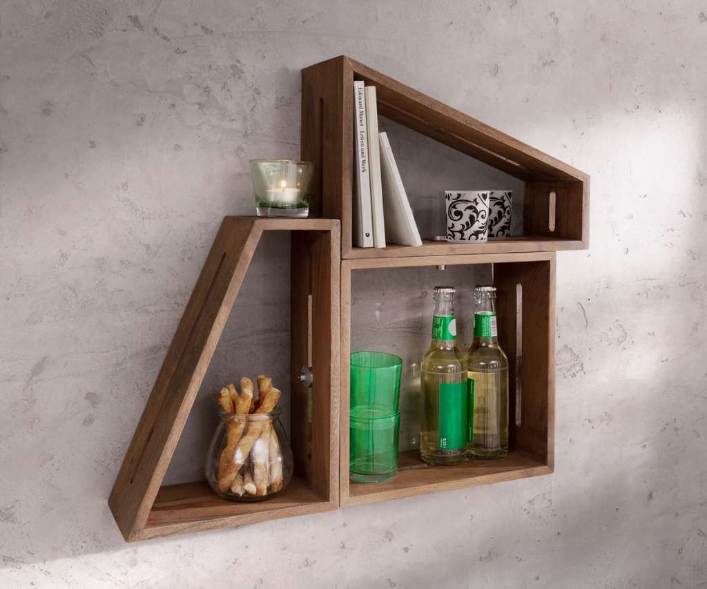 DELIFE Design-Wandregal Wyatt 70x55 cm Akazie Braun 3er Set, Wandregale