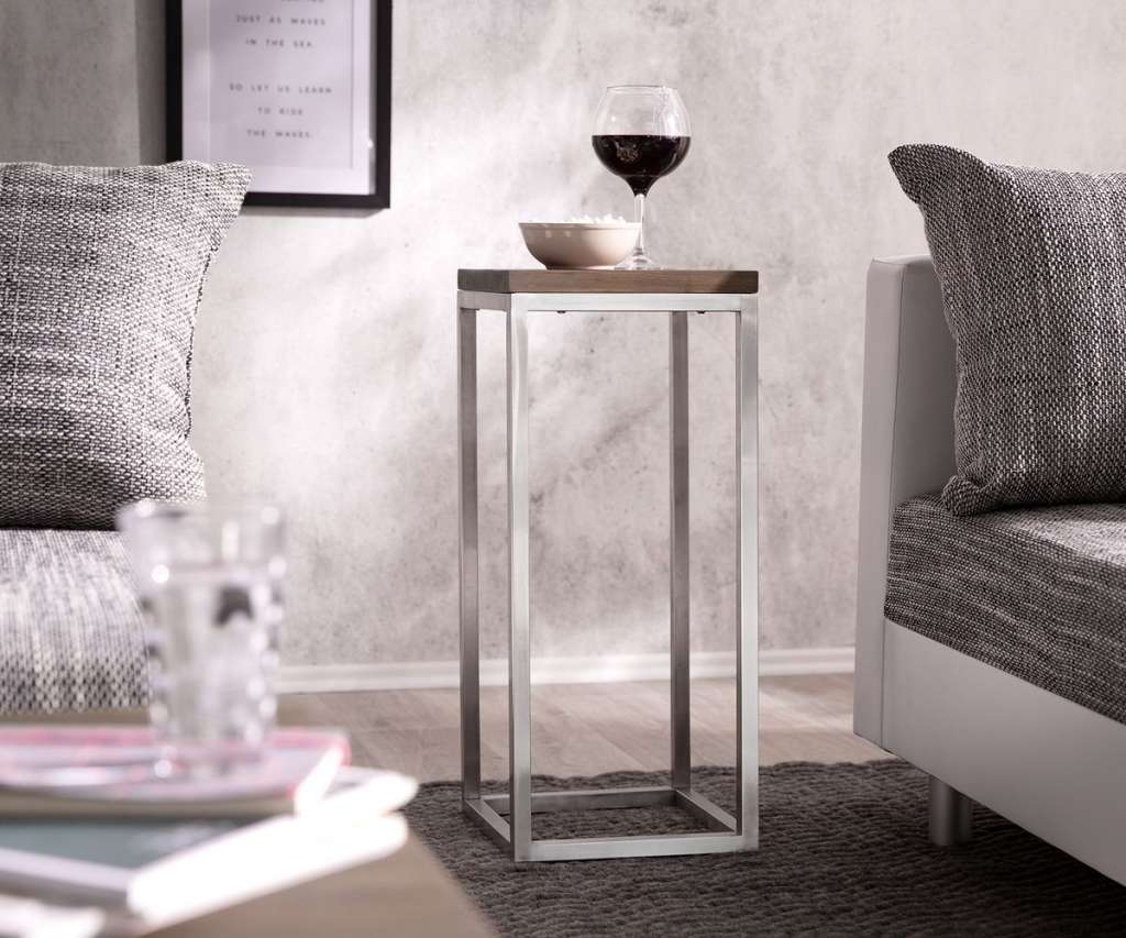 DELIFE Dekotisch Tatius 28x28 cm Akazie Braun Industrial Style, Beistelltische