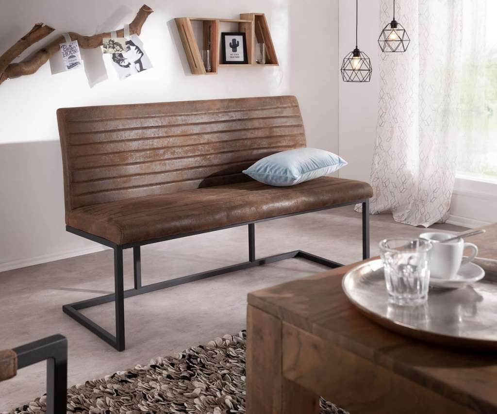 DELIFE Sitzbank Earnest 140 cm Braun Vintage abgesteppt Schwarz, Bänke