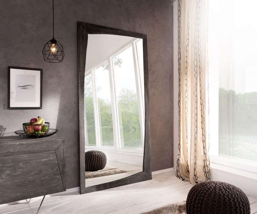 DELIFE Design-Wandspiegel Wyatt 200x100 cm Akazie Platin, Spiegel