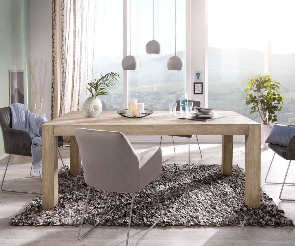 DELIFE Esstisch Indra Akazie Champagner 200x100 Beine durchgestossen, Esstische